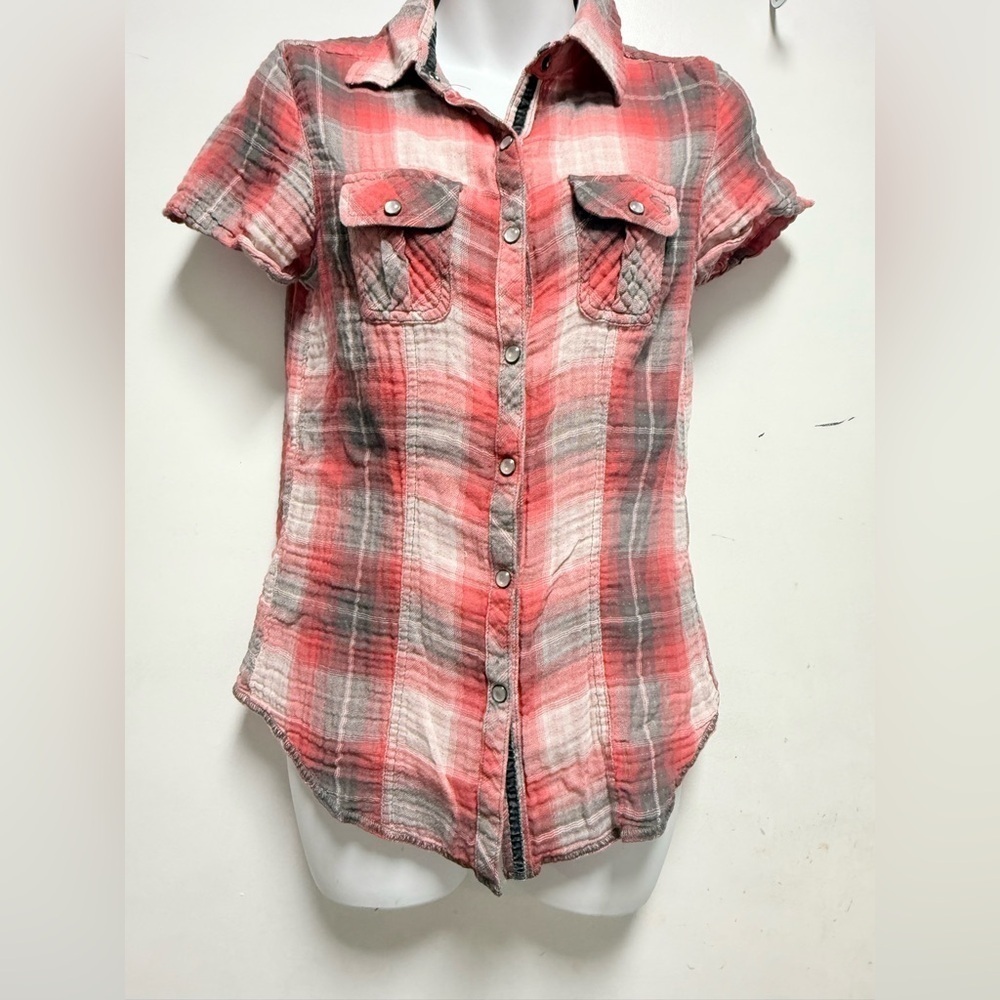 Harley-Davidson Red and Gray Plaid Button-Down Shirt Size S
